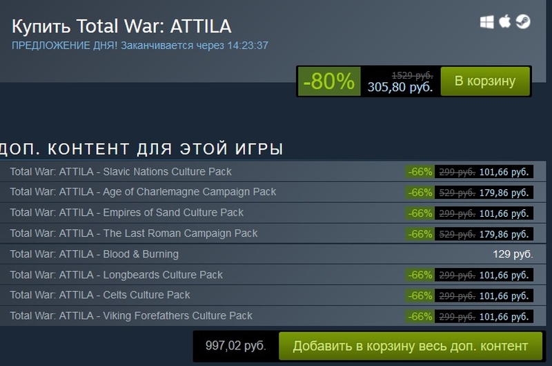 Total War: ATTILA – скидки на игру и DLC