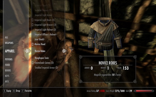 меню инвентаря TES 5: Skyrim