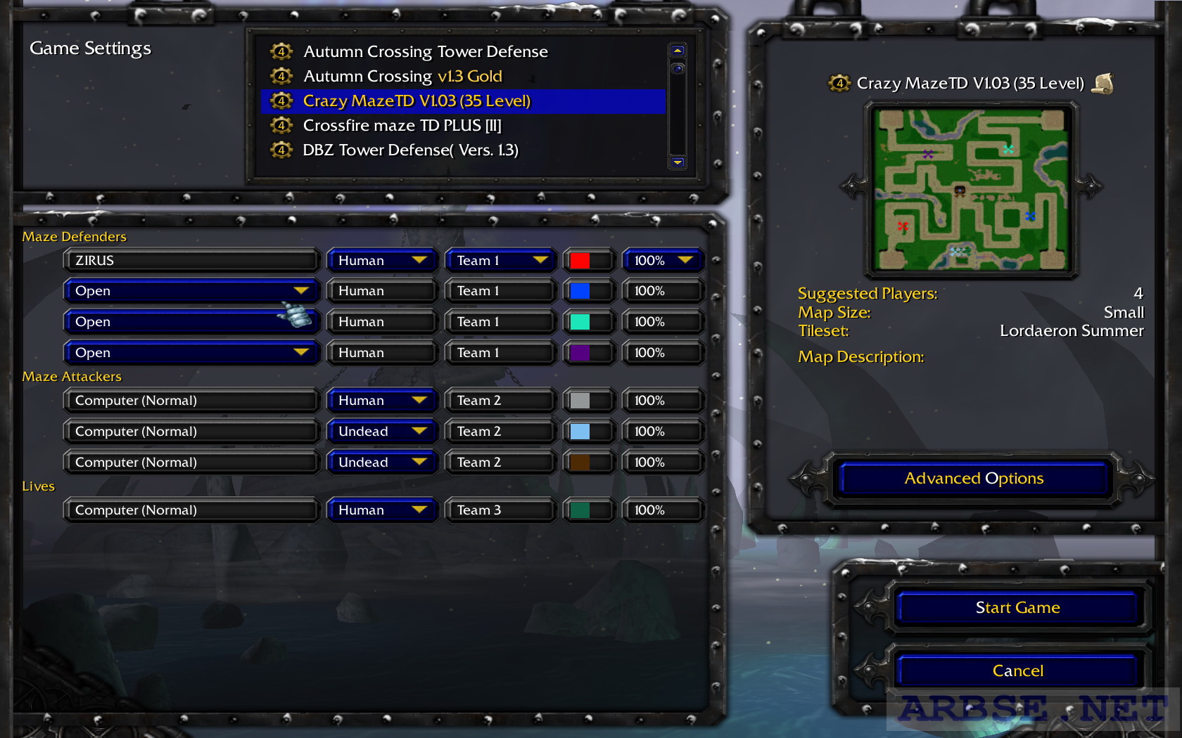 Скриншоты к пакету Tower Defense карты для WarCraft 3 - ARBSE
